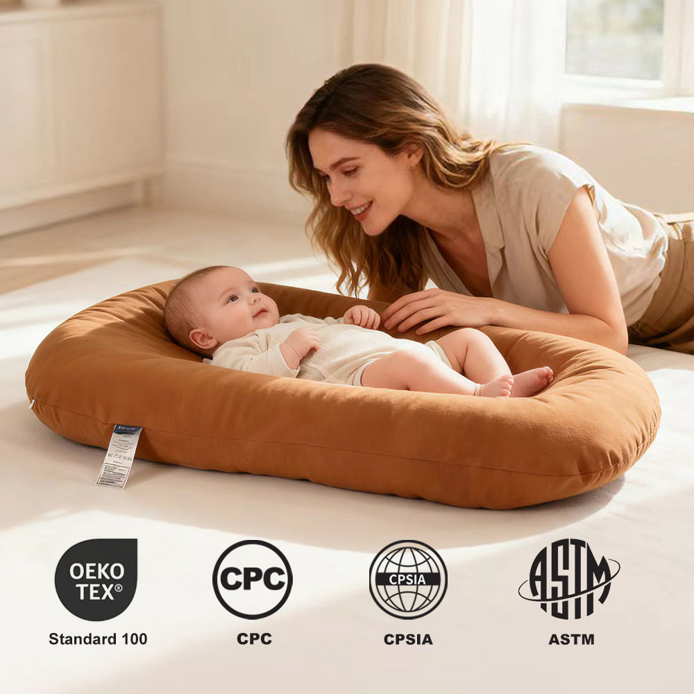 Baby Lounger, Soft Cotton Cover and Waterproof Inner, Brown