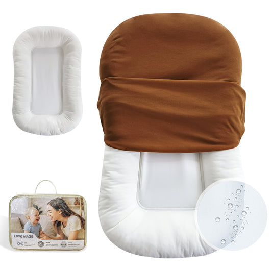 Baby Lounger, Soft Cotton Cover and Waterproof Inner, Brown