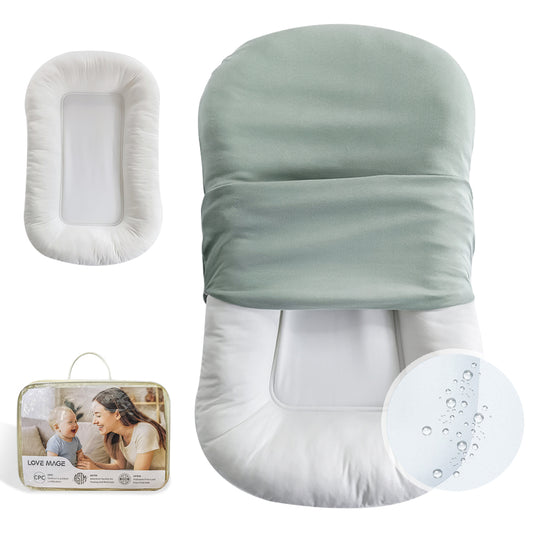 Baby Lounger, Soft Cotton Cover and Waterproof Inner, Green