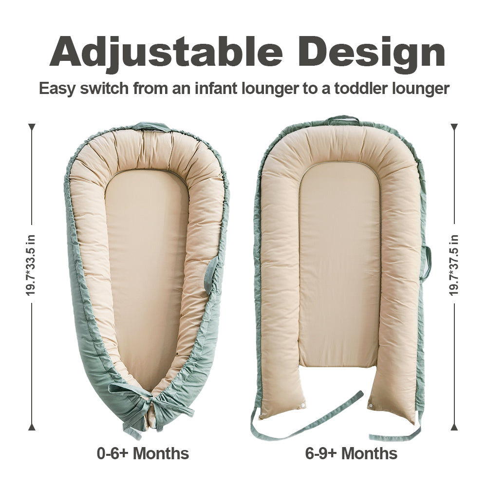 Baby Lounger, Reversible & Breathable Cotton, Green