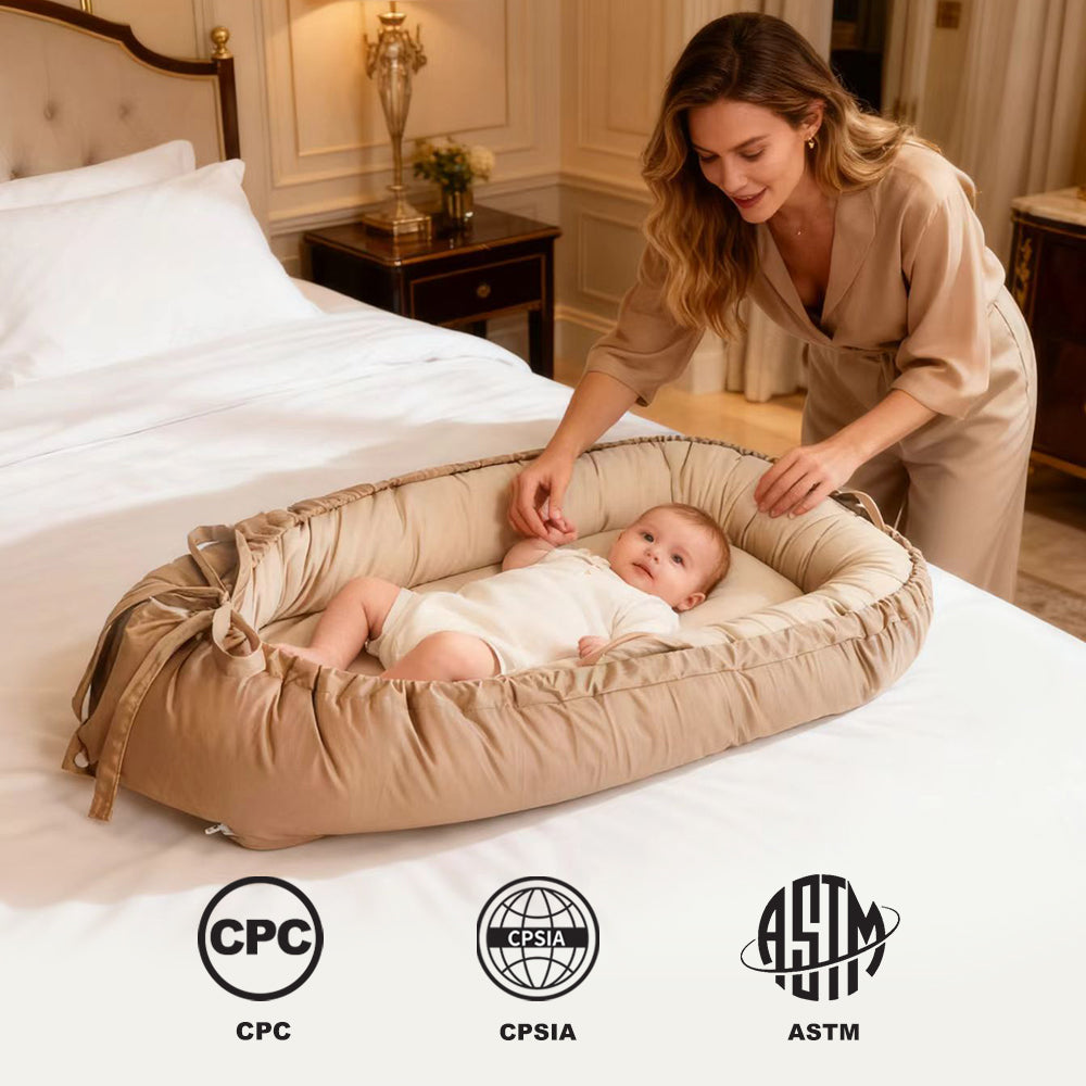 Baby Lounger, Reversible & Breathable Cotton, Khaki