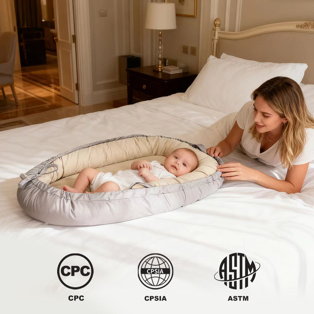 Baby Lounger, Reversible & Breathable Cotton, Gray