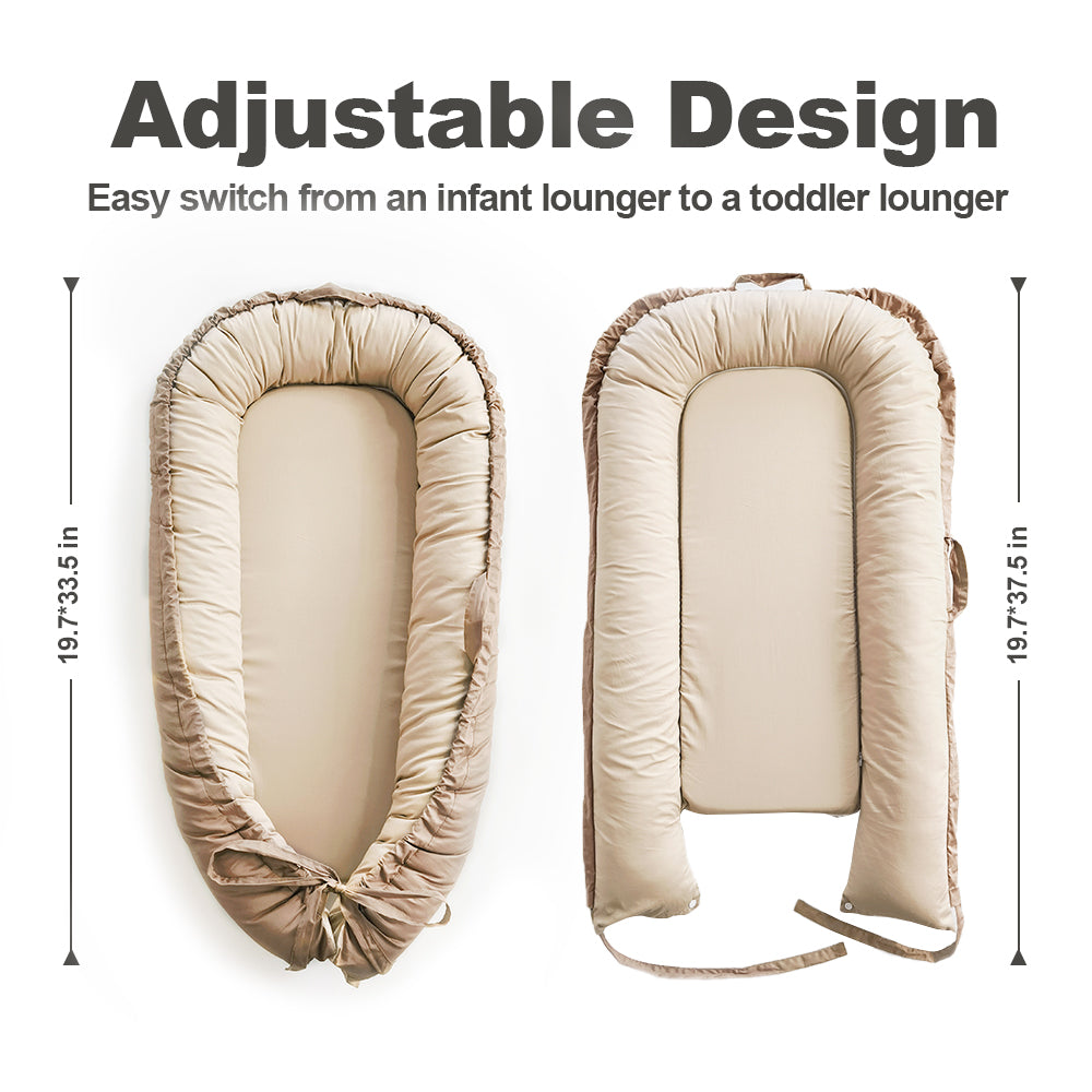 Baby Lounger, Reversible & Breathable Cotton, Khaki