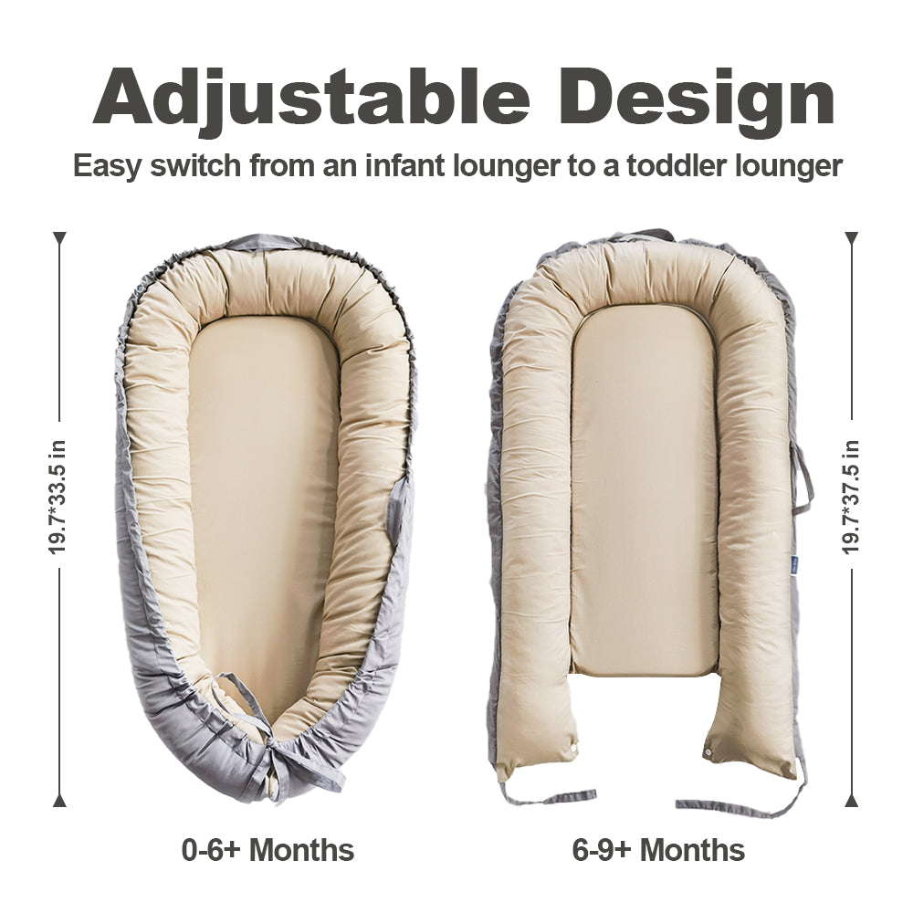 Baby Lounger, Reversible & Breathable Cotton, Gray